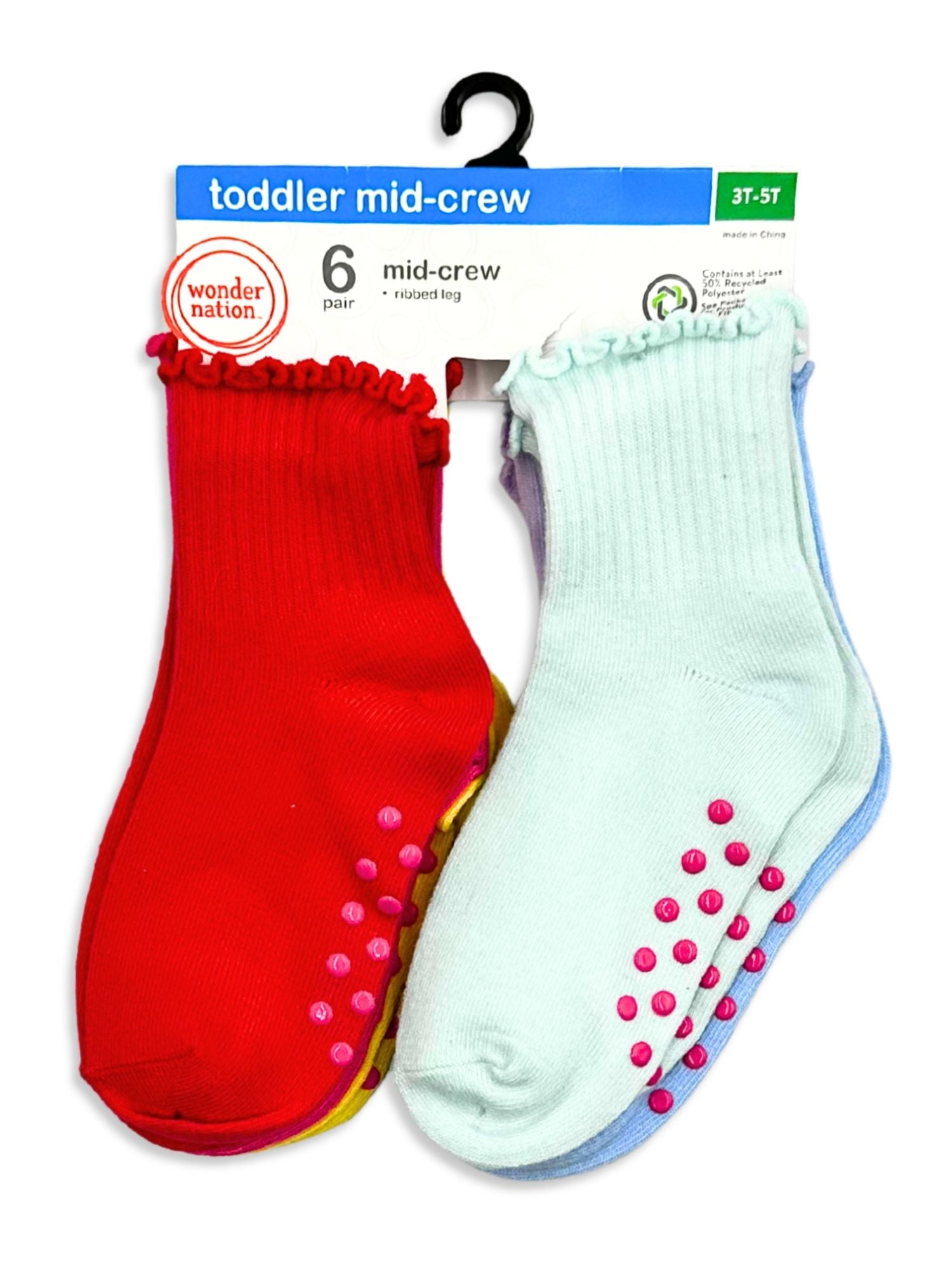 Wonder Nation Baby and Toddler Mid-Crew Socks, 6-Pack, Sizes 0M-5T