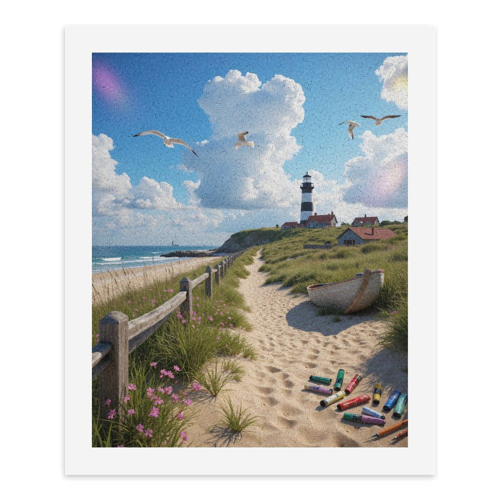 Paint by Numbers Kit for Adults, Lighthouse Coastal Path Seagulls Beach Paint by Numbers, Easy Paint by Numbers Kit for Adults Beginner, DIY Adult Paint by Number Kits on Canvas, Home Decor