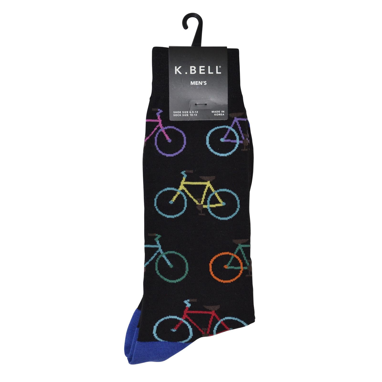 K.Bell Men's Pair Socks Black Bright Bicycles Cotton Blend Mens Socks NWT 