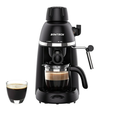 SOWTECH Espresso Machine coffee maker Cappuccino Latte Machine Black 3.5 Bar 1-4 Cup