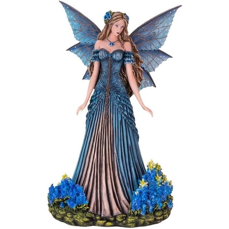 Pacific Giftware Lavender Fairy Figurine 16.54” Tall with Elegant Blue Wings and Floral Gown Exquisite Resin Fairy Statue for Indoor Home and Outdoor Garden Decor