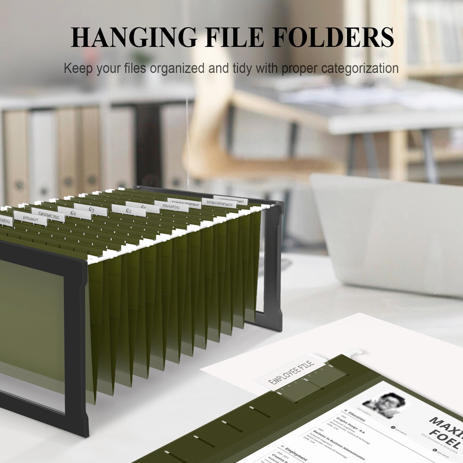ViVin Hanging File Folders with 1/5 Cut Tabs, 1 inch Expansion, 48 Pack Letter Size, for Home School Office(Green)
