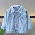 thumbnail image 2 of MKOSPLRT Denim Jackets for Girl 1-13Y Lapel Collar Button Down Jean Jackets Long Sleeve Casual Wash Denim Coats with Pocket, 2 of 10