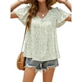 thumbnail image 6 of Hanerdun Women Floral Blouses Female Short Sleeve Pullover Shirt Top White L, 6 of 6