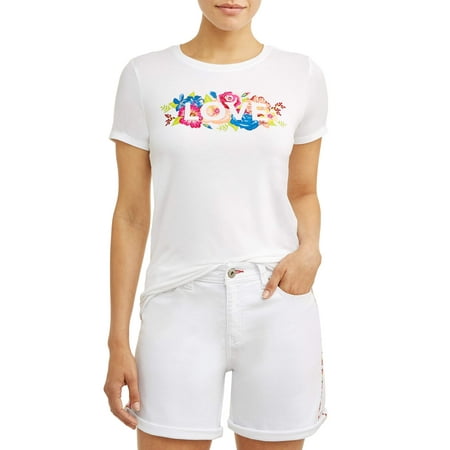 EV1 from Ellen DeGeneres Floral Love Crew Neck Short Sleeve Graphic T-Shirt (Ellen Degeneres Best Jokes)