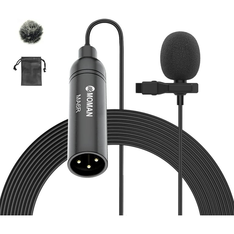 Lavalier Microphone, Moman Ma6r Omnidirectional Lapel Mic with 3-Pin XLR Connector for Camera Recorder Mixer Camcorders Video Recording, Black