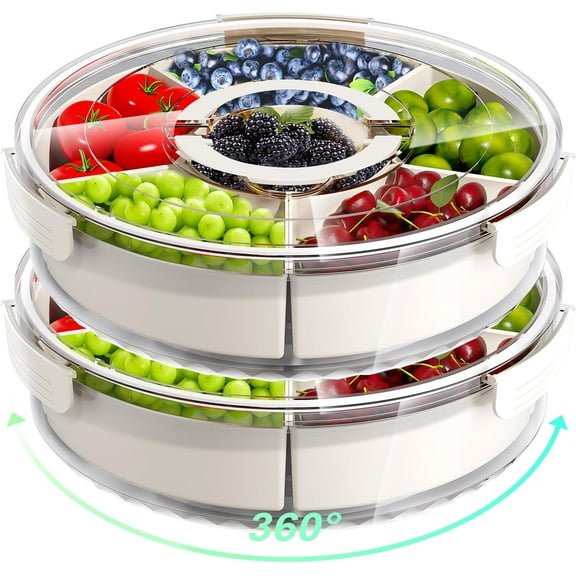 Divided Serving Tray with Lid and Handle,Large Snack Spinner,Snackle Box Container