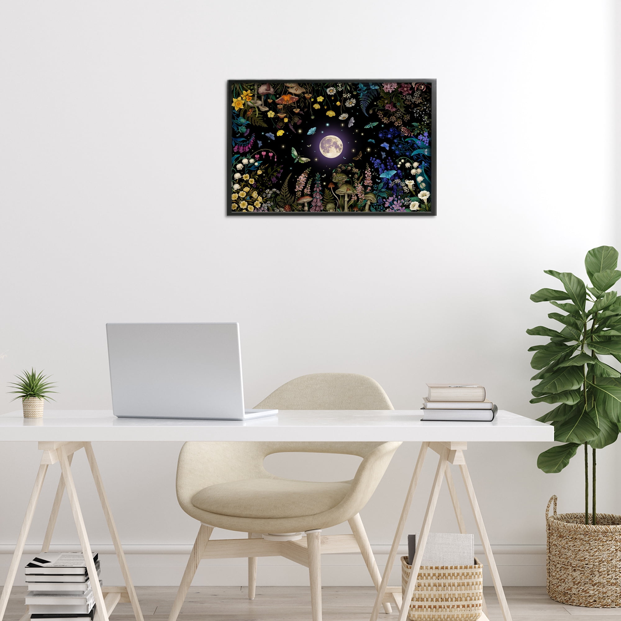 Stupell Industries Night Garden with Moth Black Framed Giclee Art, design by Episodic Drawings