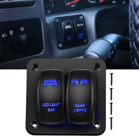 Waywe 2 Gang Rocker Switch Panel LED Light Bar Switch Rear Lights Switch 12 24V DC Blue Switches 5Pin ON Off Pre-Wired Toggle Switch Panel for Cars ATVs UTVs