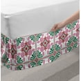 thumbnail image 2 of Floral Bed Skirt, Rhythmic Eastern European Flower Mosaic Tiles Inspired Motifs, Elastic Bedskirt Dust Ruffle Wrap Around for Bedding Decor, 4 Sizes, Jade Green Pale Fuchsia, by Ambesonne, 2 of 2