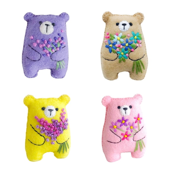 Moxufan Pocket Hug Flower Bear Doll Handmade Felt Floral Bouquet Little Bear Plushie Toy Decoration Desktop Ornament Birthday Christmas Gift,Brown