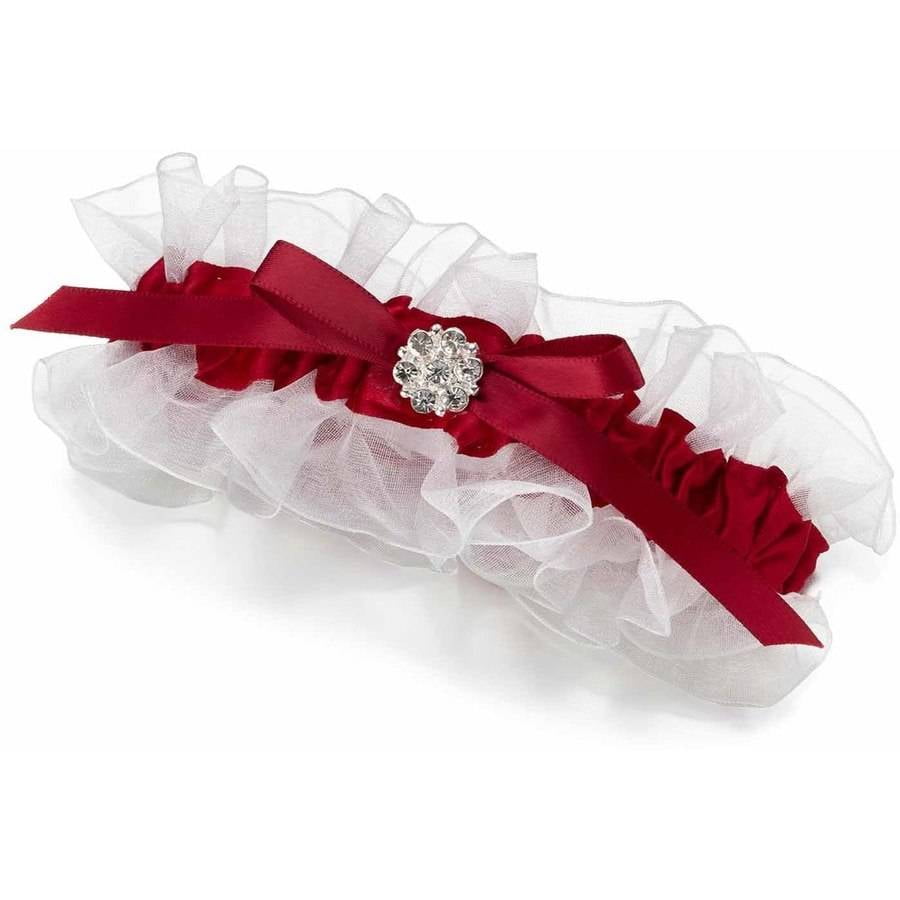 Red Satin Garter with Rhinestone