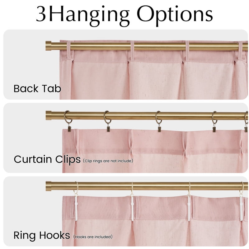 NICETOWN Pleated Linen Curtains for Kitchen, Semi Sheer Light Filtering Short Farmhouse Window Treatment for Bedroom Living Room, Light Pink, 26"x36", 2 Panels Set