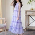 thumbnail image 5 of Tween Girls Casual Solid Neck Tiered Dress Sleeveless Ruffle Long Summer Daily Wear for 4-16Y, 5 of 6