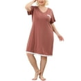 thumbnail image 2 of Agnes Orinda Women's Plus Size Nightgowns Polka Dots V Neck Short Sleeve Midi Sleepshirt 1X Dark Pink, 2 of 8