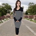 thumbnail image 2 of Women's Striped Knit Midi Dress with Long Sleeves and Ribbed Texture - Small, Black, 2 of 7