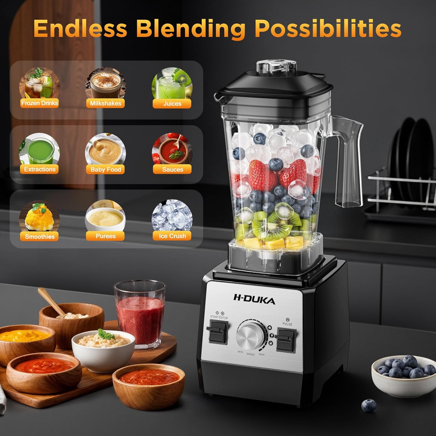 Countertop Blender with 64oz Pitcher, 25000 RPM High Power Smoothie Maker for Ice Crushing and Frozen Fruits