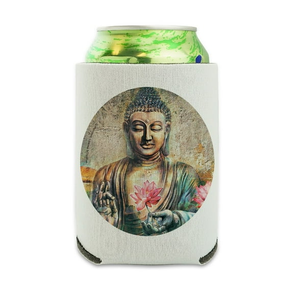 Buddha Pink Lotus Flowers Serenity Can Cooler - Drink Sleeve Hugger Collapsible Insulator - Beverage Insulated Holder