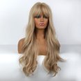 thumbnail image 7 of Women Sexy Light Gold Natural Color Wigs with Bangs Natural Wave Long Curly Heat Resistant synthetic Wig 28", 7 of 7
