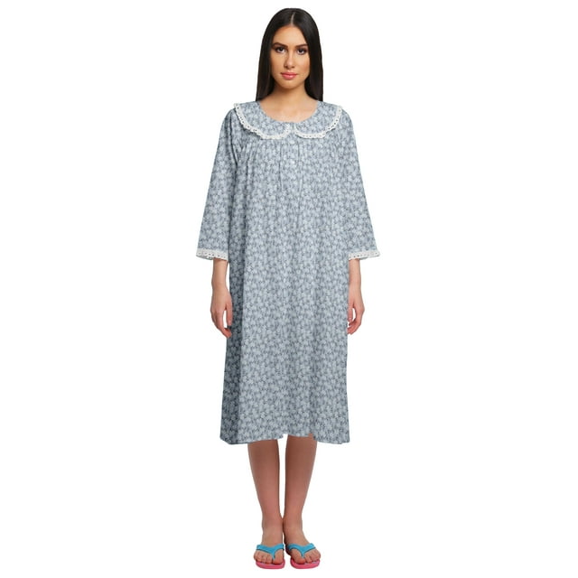 Moomaya Chemise de Nuit Imprimée pour Femmes Longueur Genou en Coton