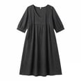 thumbnail image 4 of SZJXBUY Casual Linen Dresses for Women Summer Dressy Flowy 3/4 Sleeve Midi Dress Elegant V Neck Beach Vacation Sundress with Pockets Black,L, 4 of 4