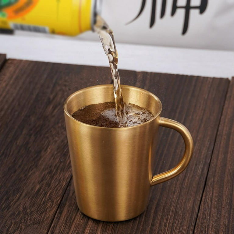 Double Wall Glass Coffee Mug with Gold Metallic Handle (16oz