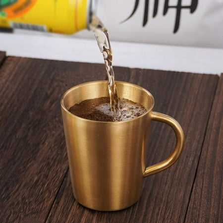 

4.3x4.3x3.8 Double-layer Coffee Cup With Handle 304 Stainless Steel Beer Mug Anti-falling Milk Bottle Heat Insulation for Home Travel Camp Gift