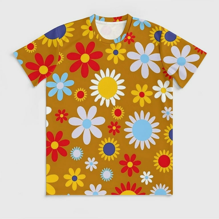 T Shirt For Men Retro Flower Design T-Shirt Floral Power Fun O