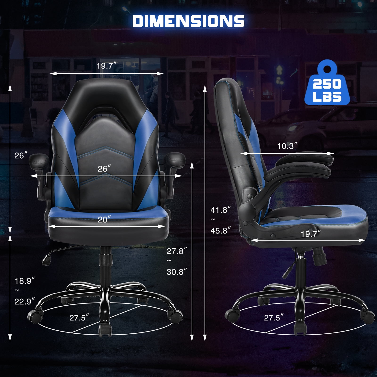 Mayoume Computer Gaming Chair - Ergonomic PU Leather Desk Chair with Comfy Lumbar Support, Height Adjustable 360° Rolling with Flip-up Armrest, for Home and Office, Adults