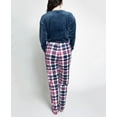 Muk Luks Women's Silky Velour Pajama Set, Navy/Navy Plaid, T/L