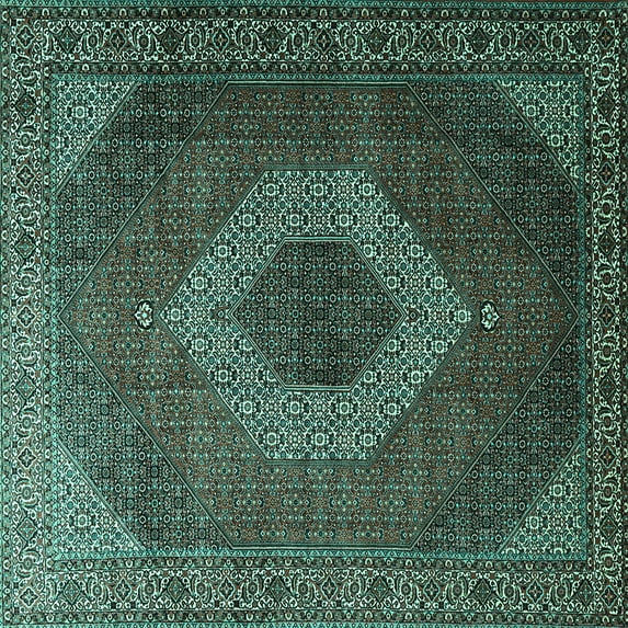 Ahgly Company Indoor Square Medallion Turquoise Blue Traditional Area Rugs, 5' Square