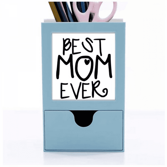 Best Mom Ever Words Mother's Day Desk Supplies Organizer Pen Holder Card