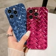 thumbnail image 4 of Compatible with iPhone 13 Pro Max Case-6.7 Inch, Fashion 3D Woven Pattern Plating Phone Case, Grid Printed case for Women Girls Soft Silicone Camera Protective Back Cover-Light Blue, 4 of 13