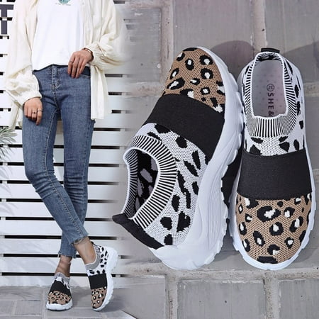 

Women s Casual Fashion Leopard Print Cave Platform Sport Large Size Lacing Shoe