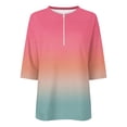 thumbnail image 4 of ShaoRunShi Womens 3/4 Sleeve Tops Gradient Tunic Shirt Loose Casual T-Shirt Spring Quarter Zip Pullover, 4 of 5