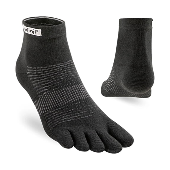 Injinji Unisex Run Lightweight Mini‑Crew Toe Socks, Black, Medium