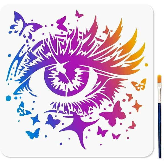 Butterfly Eye Painting Stencil 11.8x11.8 inch Reusable Drawing Template with Paint Brush