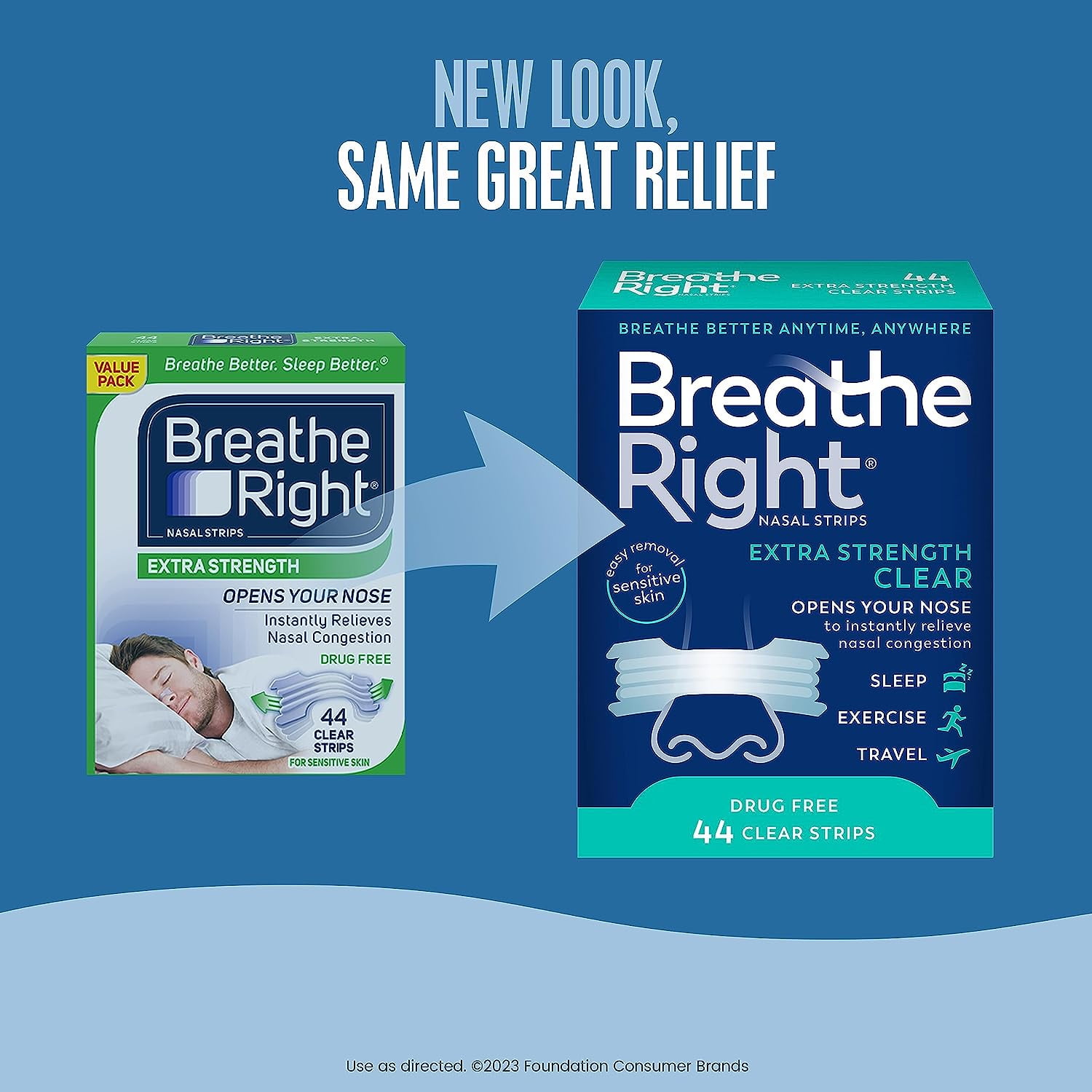 Breathe Right Extra Clear Sensitive Nasal Strips 44ct