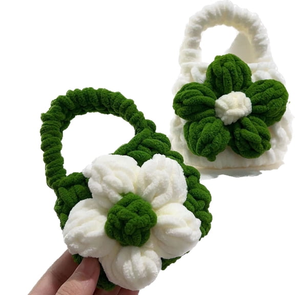 Finished Crochet Camellia Earphone Case, Creative Couple Bluetooth Cover for AirPods Pro & 1st Gen (Green Flower White Bag)