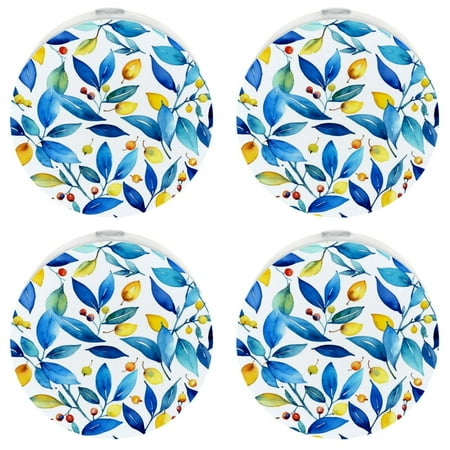 

LED Night Lights Plug into Wall 4-Pack 0.5W Plug in Night Light Dusk to Dawn White Bright Nightlight for Bedroom Bathroom Hallway Kitchen Watercolour Art Floral Flower Spring Blue Yellow