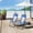 Blue + Steel#070, variant on 43 Garden Bench for Two, Metal Patio Bench with Armrests, Cream White Porch Seating for Backyard, Poolside, Lawn, 440 lbs Capacity