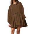 thumbnail image 1 of Womens Oversized Sweatshirt Dress Long Flowy Patchwork Pullover Tops Cute Drop Shoulder Sweatshirts Fall Long Sleeve Mini Dress Teen Girls Crewneck Solid Tunic Pleated Loose Clothing Beig, 1 of 5