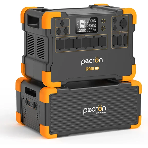 PECRON E2000LFP Portable Power Station 1920Wh/2000W with EB3000-24V 3072Wh LiFePO4 Expansion Battery 4992Wh for Camping Home Backup Emergency