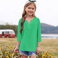thumbnail image 2 of Girls 3/4 Length Sleeve Tops Fashion V Neck T Shirts Dressy Blouses Business Casual Tunic Tops Green 120, 2 of 5