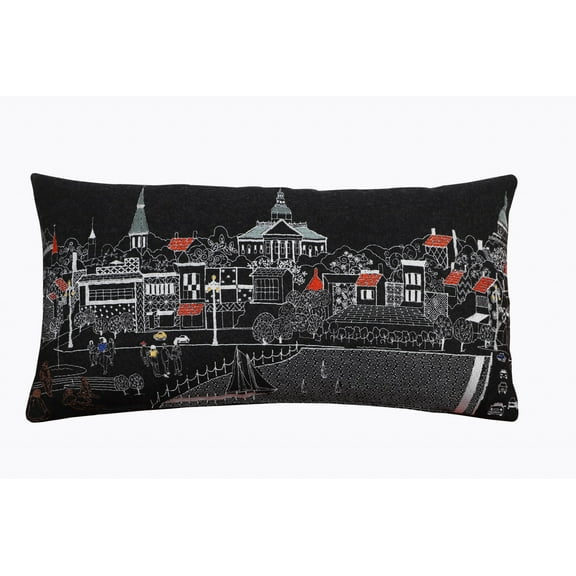 24" Black Annapolis Nighttime Skyline Lumbar Decorative Pillow