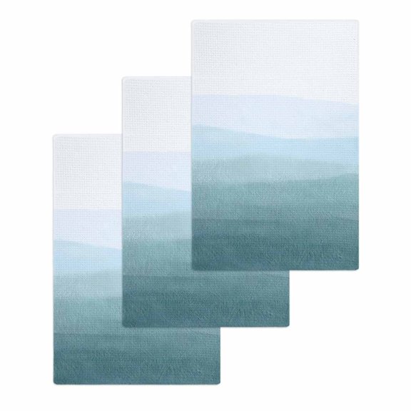 Coastal Wave Kitchen Dish Towels for Drying Dishes Set of 3, Summer Ocean Nautical Beach Ombre Sky Blue Waffle Weave Microfiber Hand Tea Bathroom Towels Quick Dry & Absorbent Towel 15.7x23.6