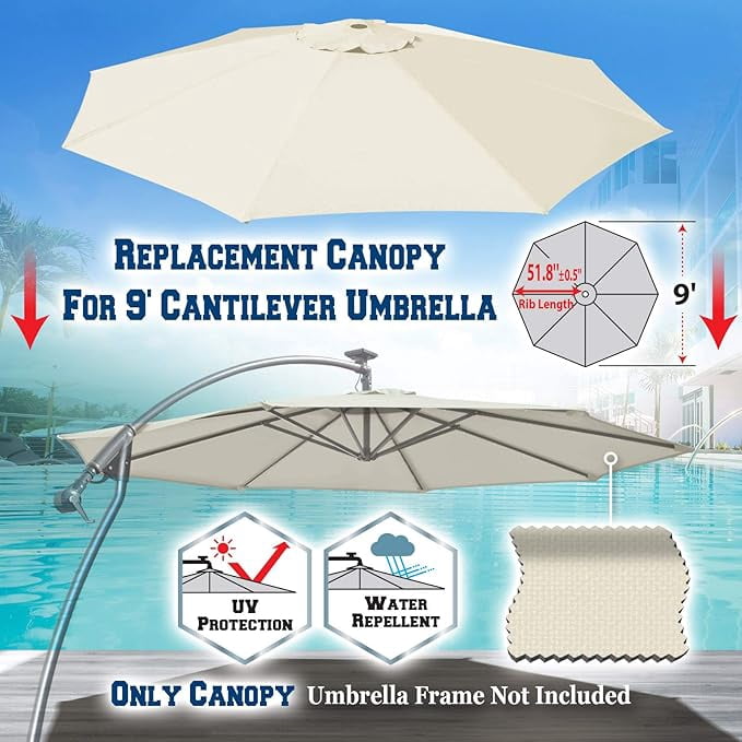 9ft Umbrella Top Cover Only Canopy 8rib Patio Replacement Canopy Outdoor (Canopy Only)