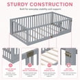 thumbnail image 6 of SESSLIFE Twin Montessori Floor Bed Frame with High Rails and Door, Wood Twin Floor Bed with Slats, Low Profile Kids Bed Frame for Boys Girls, No Box Spring Needed, Gray, 6 of 8