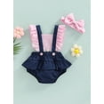 thumbnail image 2 of Franhais Newborn Baby Girls Summer Romper, Small Plaid Ruffled Flying Sleeves Elastic Waist Short Jumpsuit+Bow Headband, 2 of 9