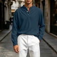 thumbnail image 2 of Daiosportswear Men's Casual Henley Shirts Collarless Roll-Up Long Sleeve Button Down Waffle T Shirt Dark Blue XXL, 2 of 7